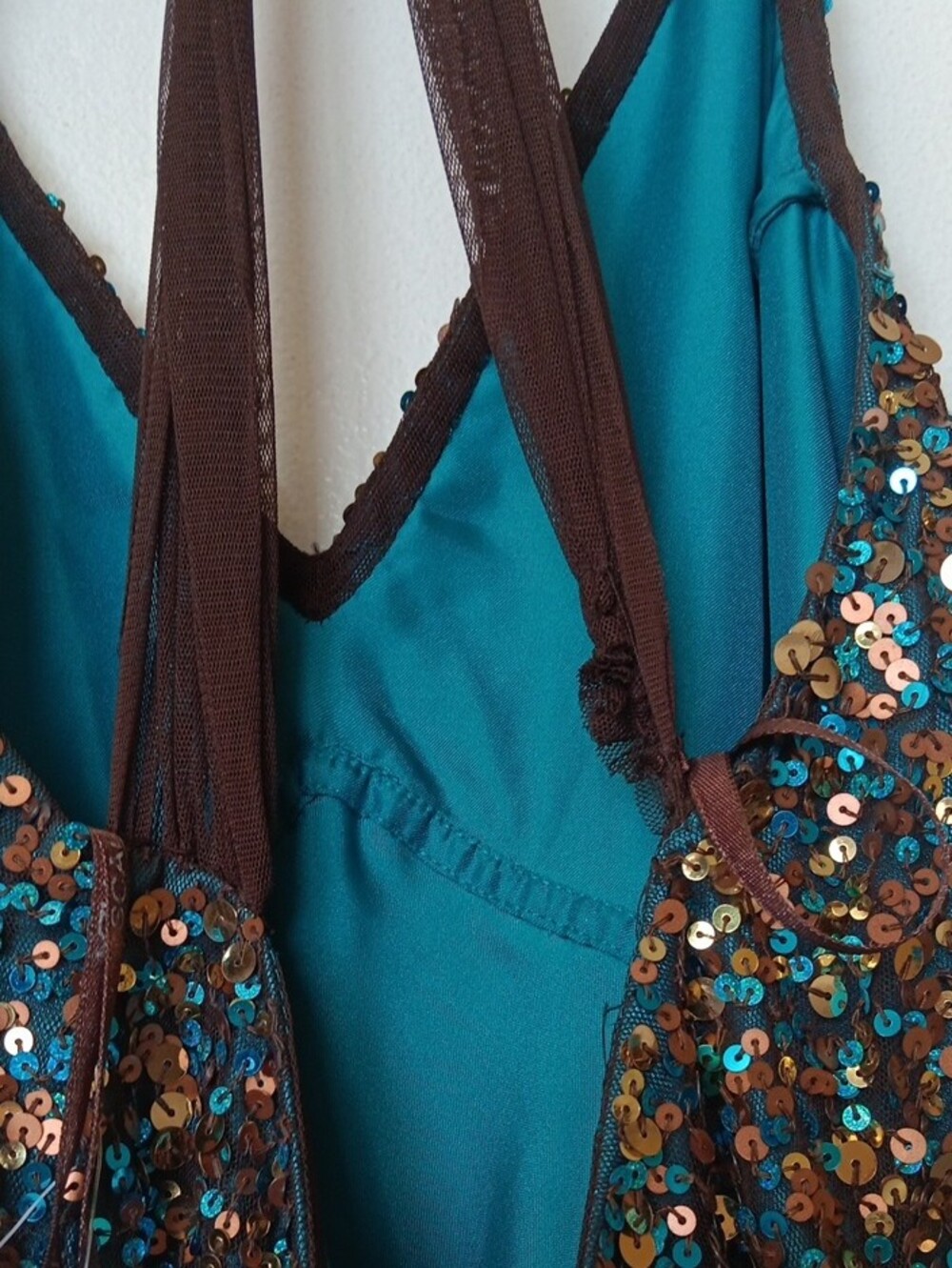 Scala Teal & Brown Sequin Strappy Maxi Gown - Picture 3 of 13